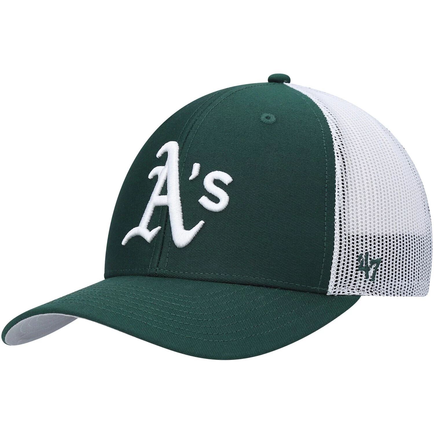 

Мужская зелено-белая кепка с логотипом Oakland Athletics '47 Primary Logo Trucker Snapback 47 Brand