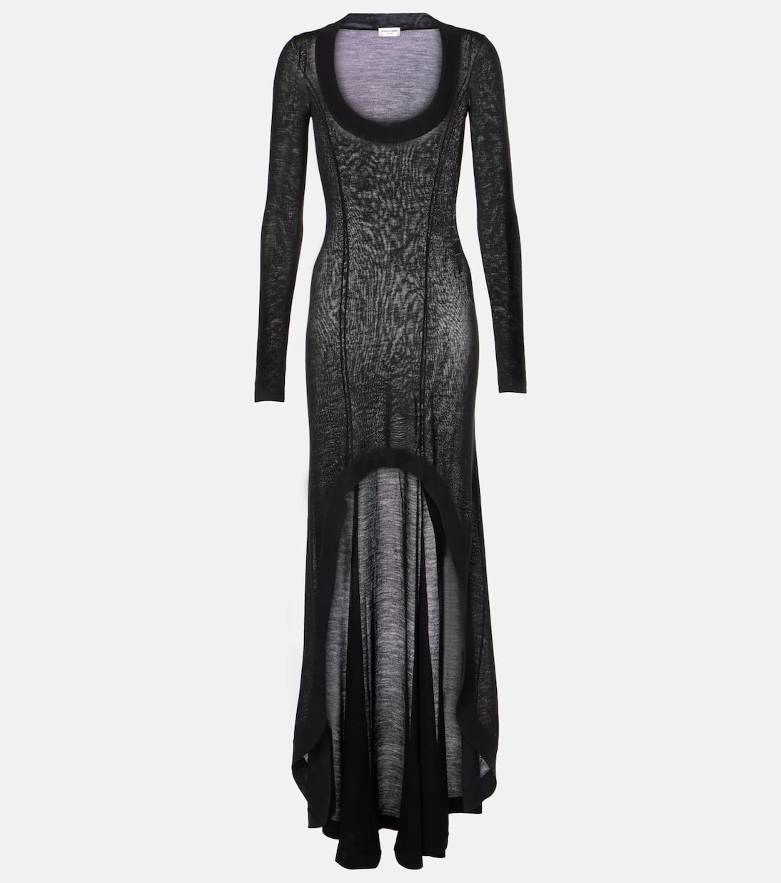 

Длинное платье из натуральной шерсти Saint Laurent, черный