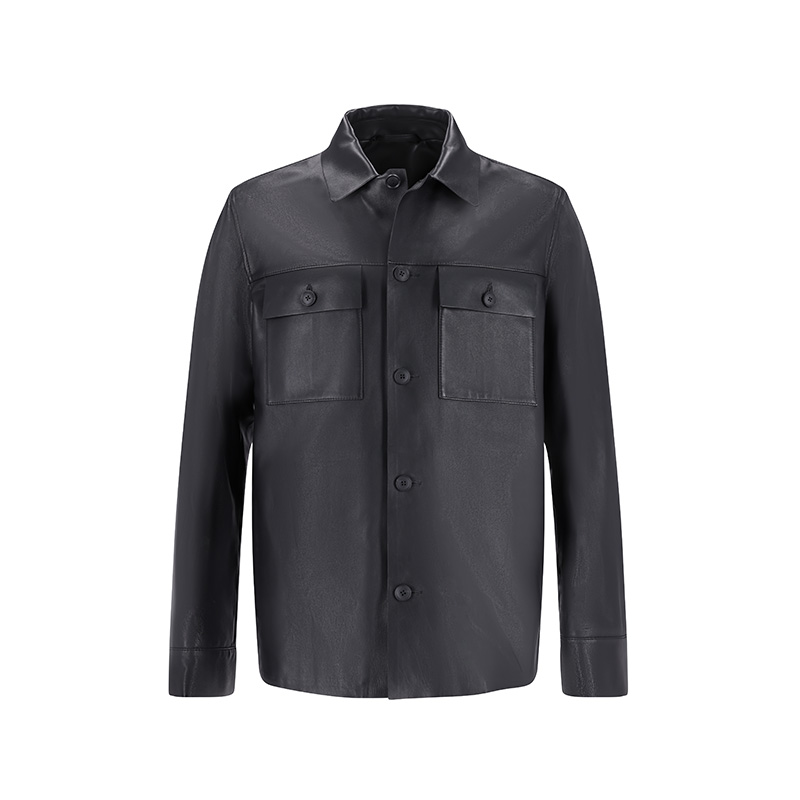 

Повседневная кожаная куртка мужская HUGO BOSS, черный