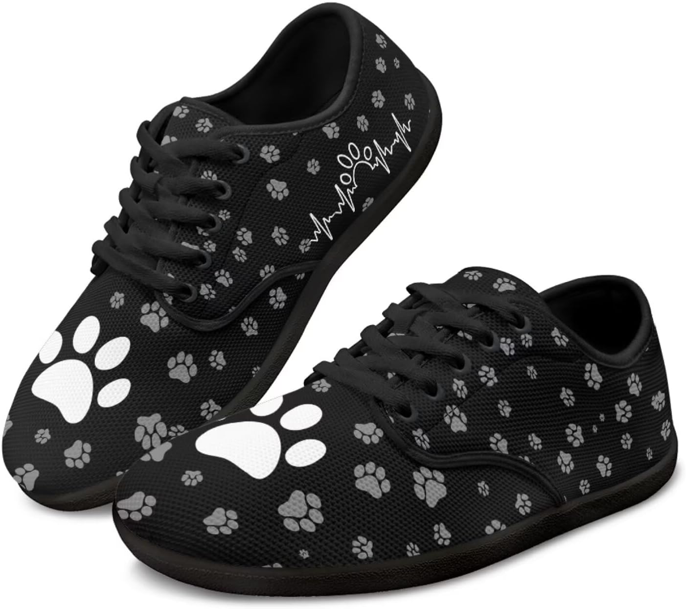 

Кроссовки Binienty Barefoot для женщин и мужчин с нулевым перепадом, удобные шнуровки, для повседневных прогулок и спорта, Black Dog Paw Print