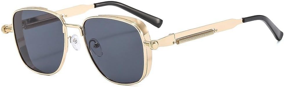 

Ретро металлические солнцезащитные очки для женщин и мужчин, модные женские панк-очки для вождения, солнцезащитные очки с защитой от УФ-излучения UV400 TKKTLLT, Gold Black