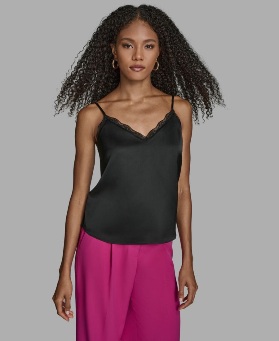 

Женская майка с кружевной отделкой и V-образным вырезом BCBG, Black