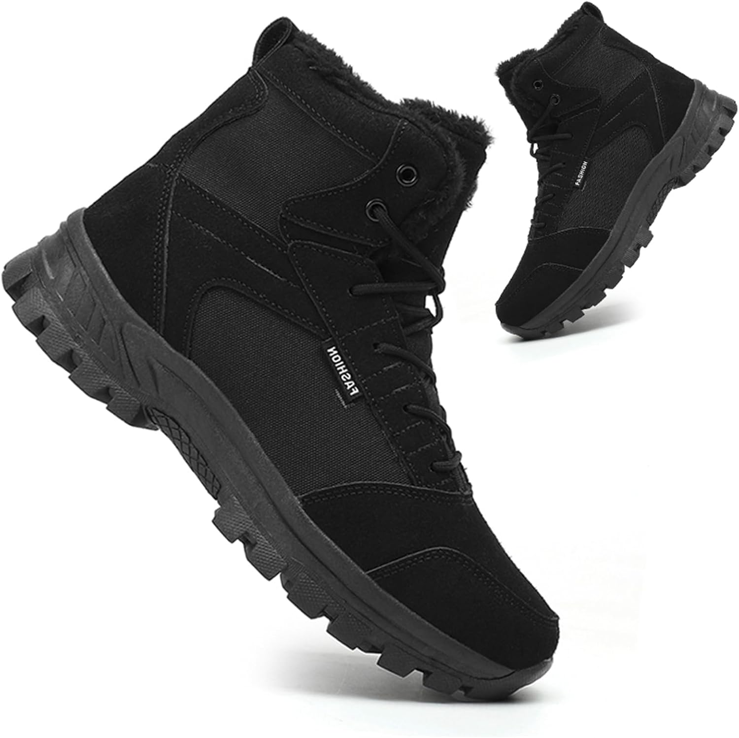 

Мужские средние ботинки с шнуровкой и меховой подкладкой, тактические военные, из замши и кожи, легкие, с нескользящей подошвой, водонепроницаемые, для походов на открытом воздухе Tengfeifly, черный