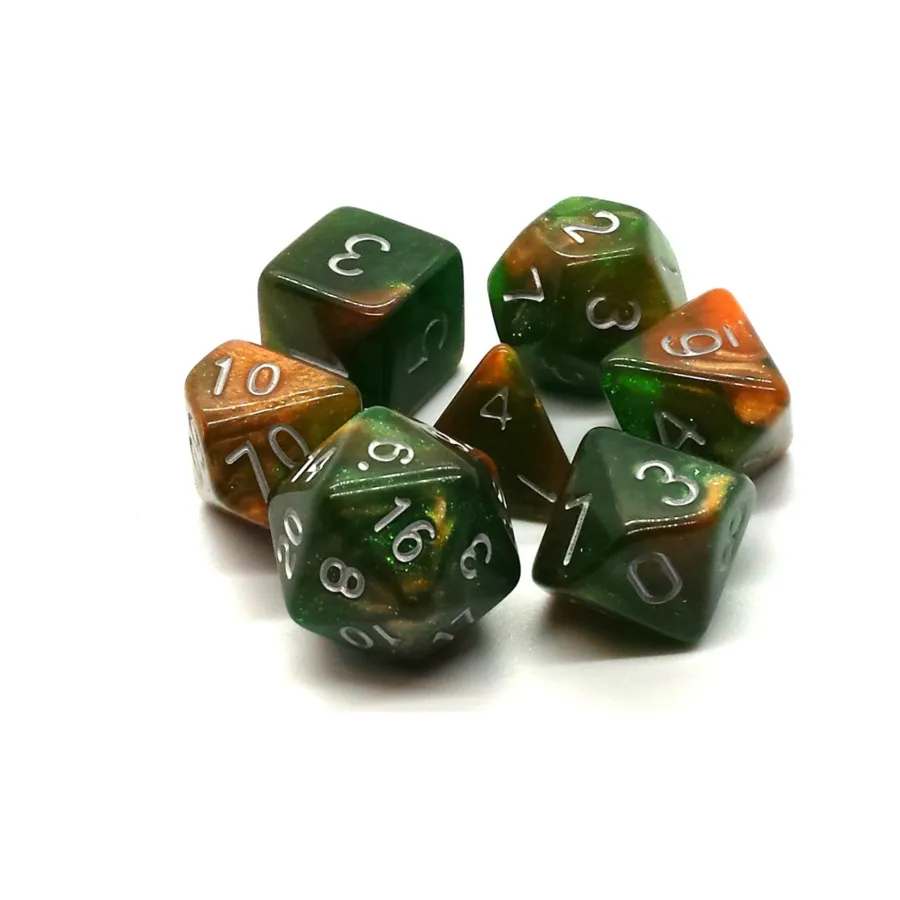 

Полисетка изумрудно-оранжевого цвета с серебром (7), Acrylic-Resin Dice - Galaxy