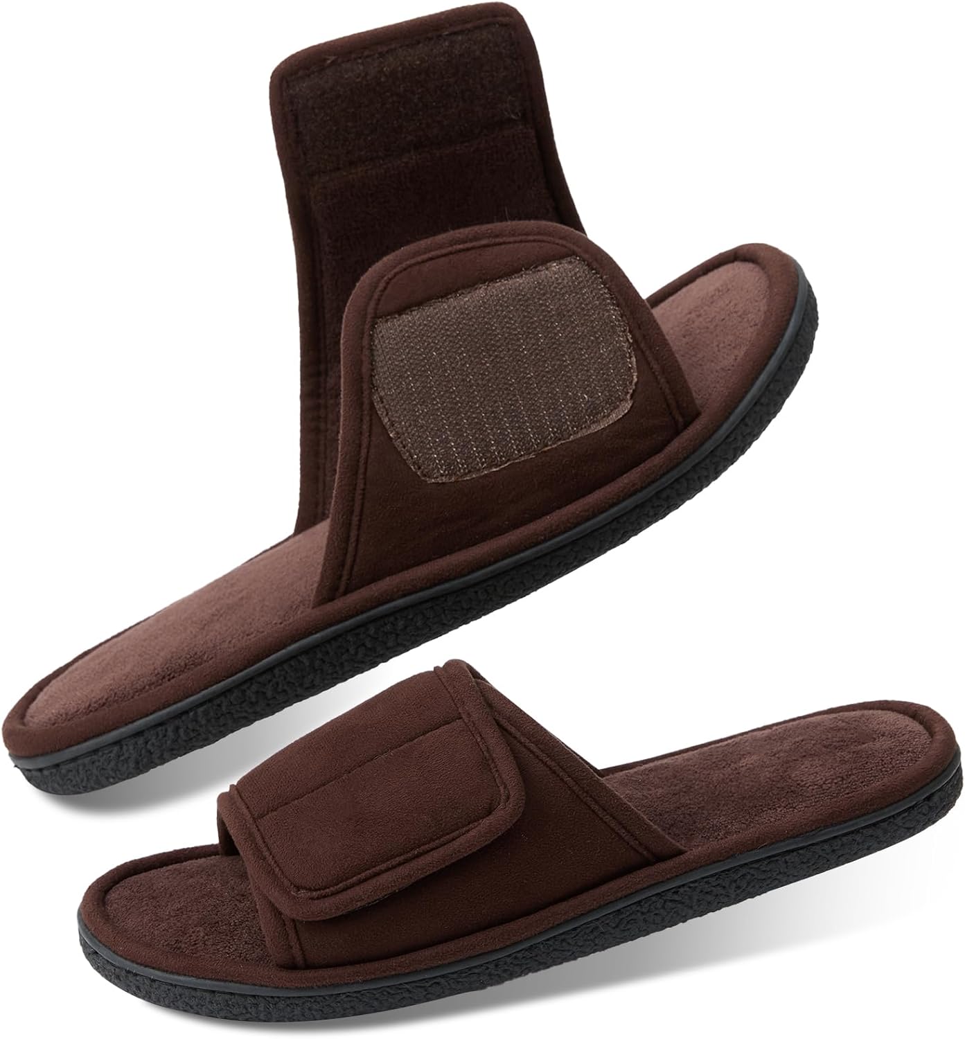 

Мужские тапочки WALKFUN с открытым носком, регулируемые слайдоны с памучной вставкой для дома, мужские тапочки с противоскользящей подошвой, Coffee
