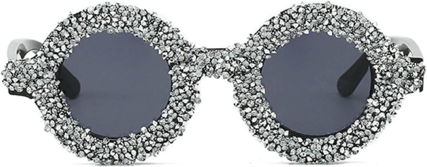 

Круглые солнцезащитные очки со стразами для женщин, разноцветные бриллиантовые солнцезащитные очки для мужчин, блестящие солнцезащитные очки для вечеринок mincl, Black