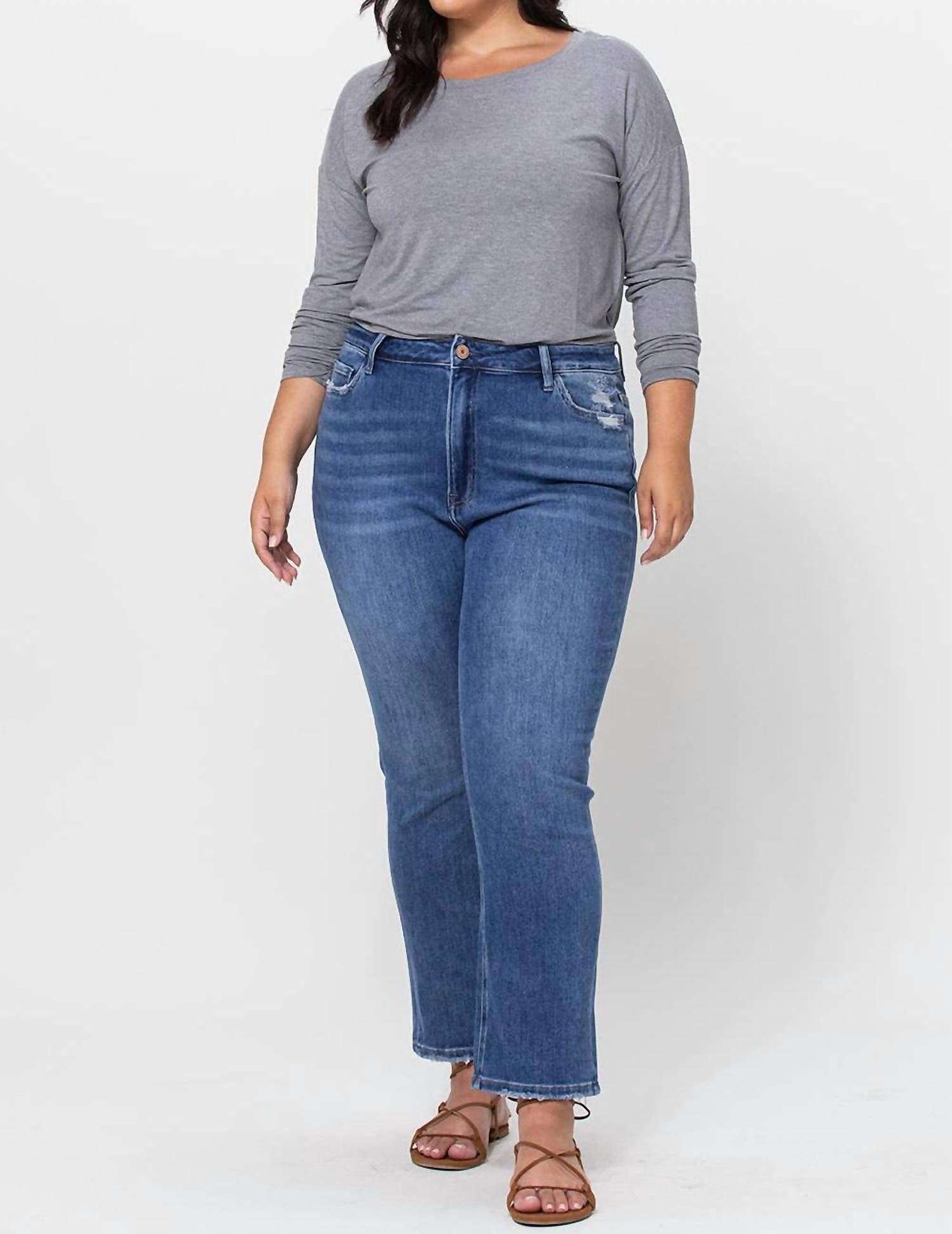 

Плюс Размер Leona High Rise Ankle Slim Прямые джинсы в цвете Medium Wash VERVET BY FLYING MONKEY