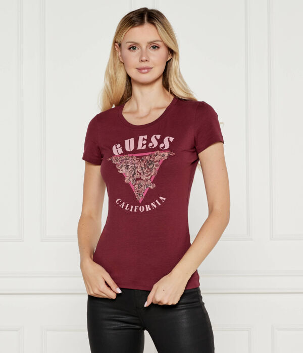 

Футболка женская Guess Jeans с розами, бургундия