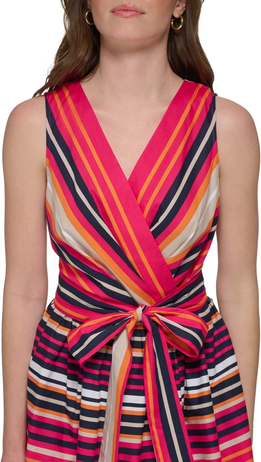 Женское хлопковое платье Tommy Hilfiger с расклешенным лифом, Magenta Multi — фото 4