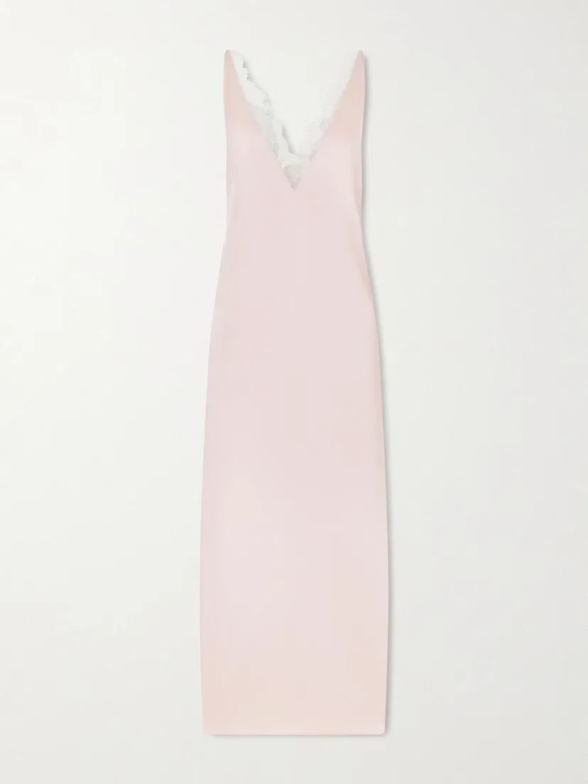 Атласное платье миди, отороченное кружевом STELLA MCCARTNEY, розовый