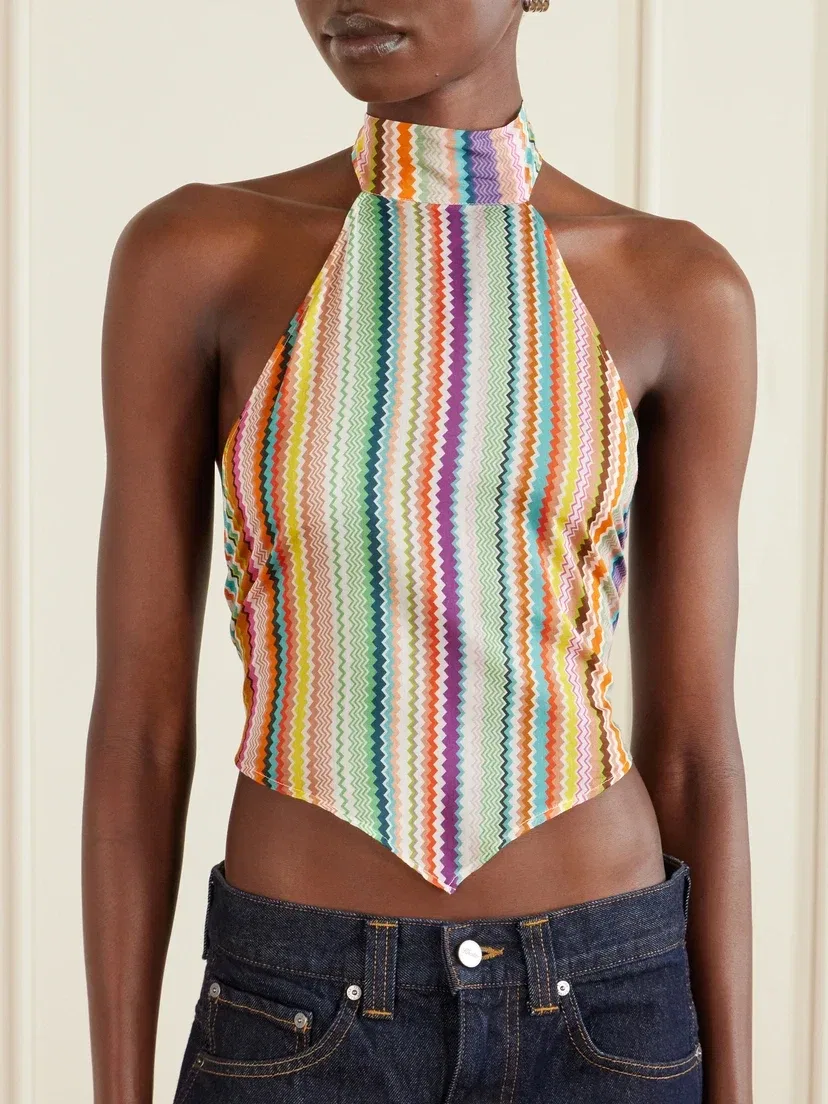Топ-халтер из полосатого крепдешина в смеси хлопка и шелка Missoni, мультицвет — фото 3