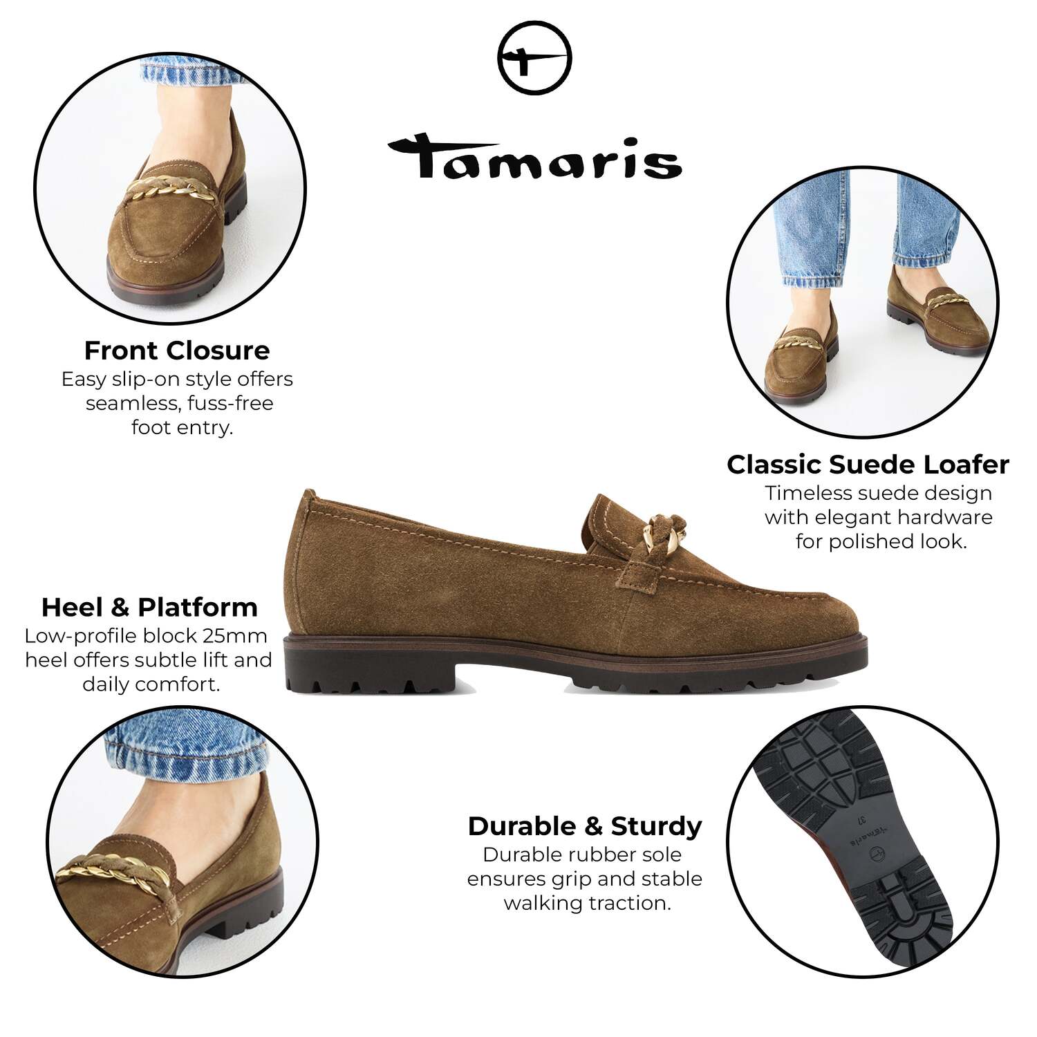 Tamaris женские замшевые лоферы цвета верблюжьей коричневой кожи TMRS — фото 2