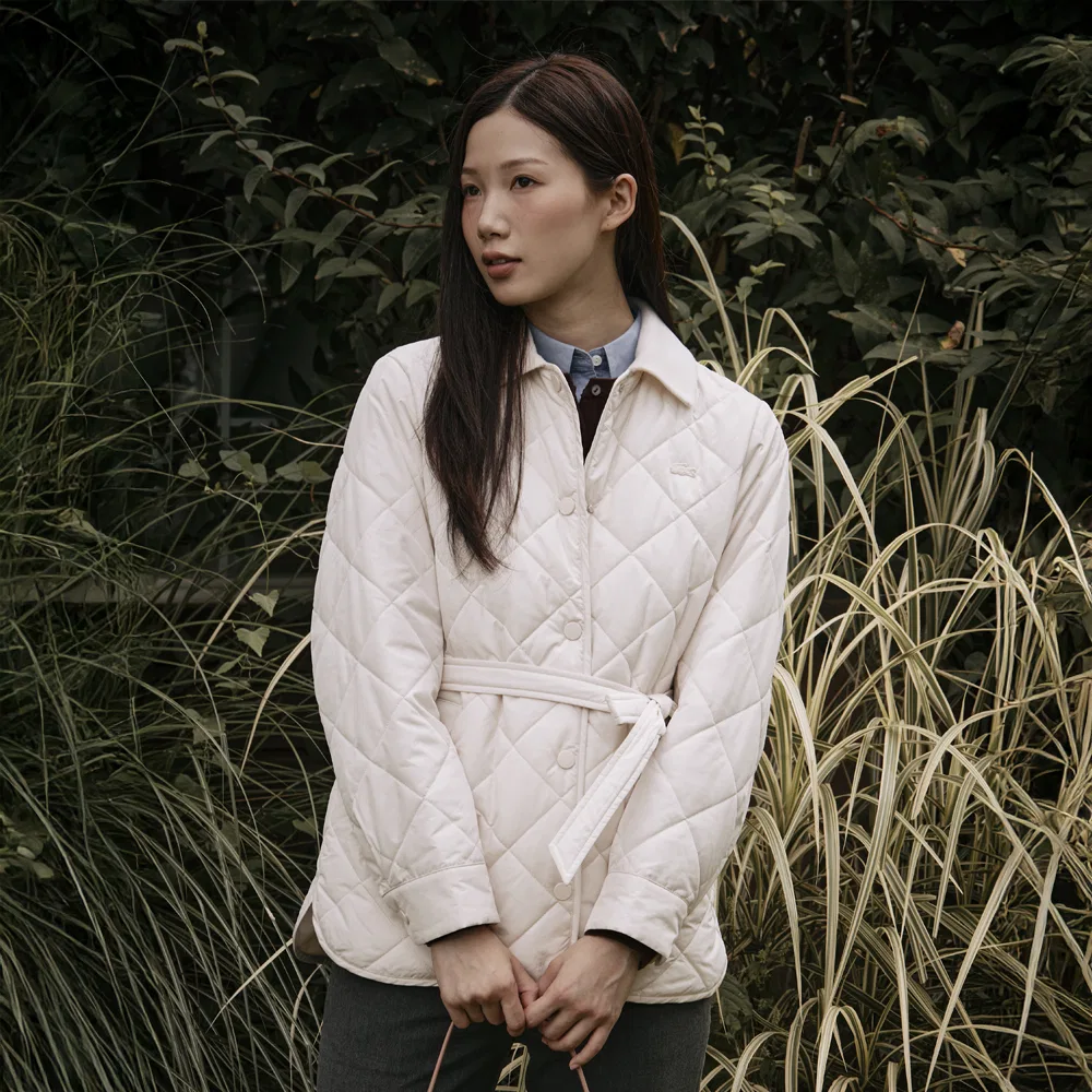 Бомбер Lacoste стеганый с поясом, кремовый