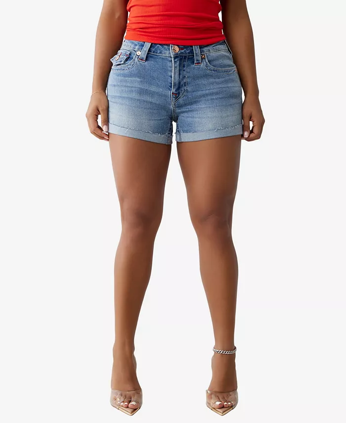 

Женские джинсовые шорты Jennie с отворотами и клапаном True Religion, синий