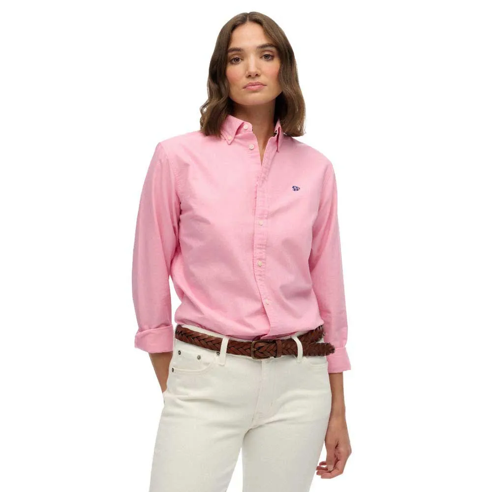 

Рубашка с длинным рукавом Superdry Slim Oxford Bd, розовый