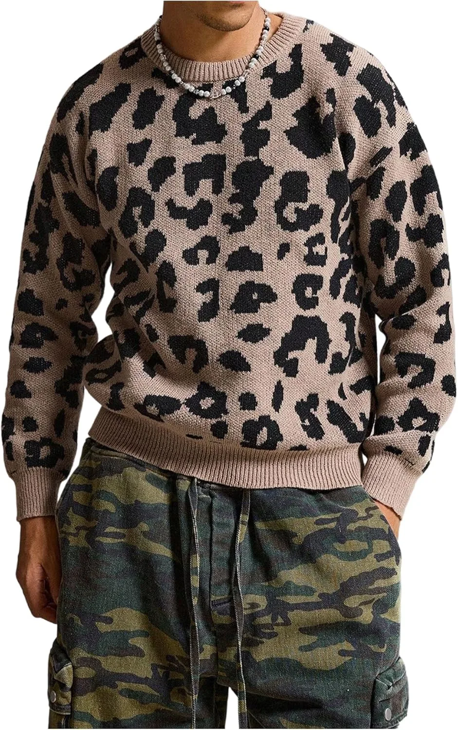 

Мужской свитер Leopard с длинными рукавами и круглым вырезом WDIRARA