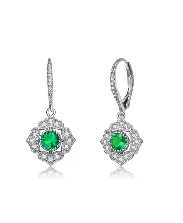

Серьги в форме цветка с круглыми кубическими цирконами из стерлингового серебра с покрытием из белого золота Genevive, green