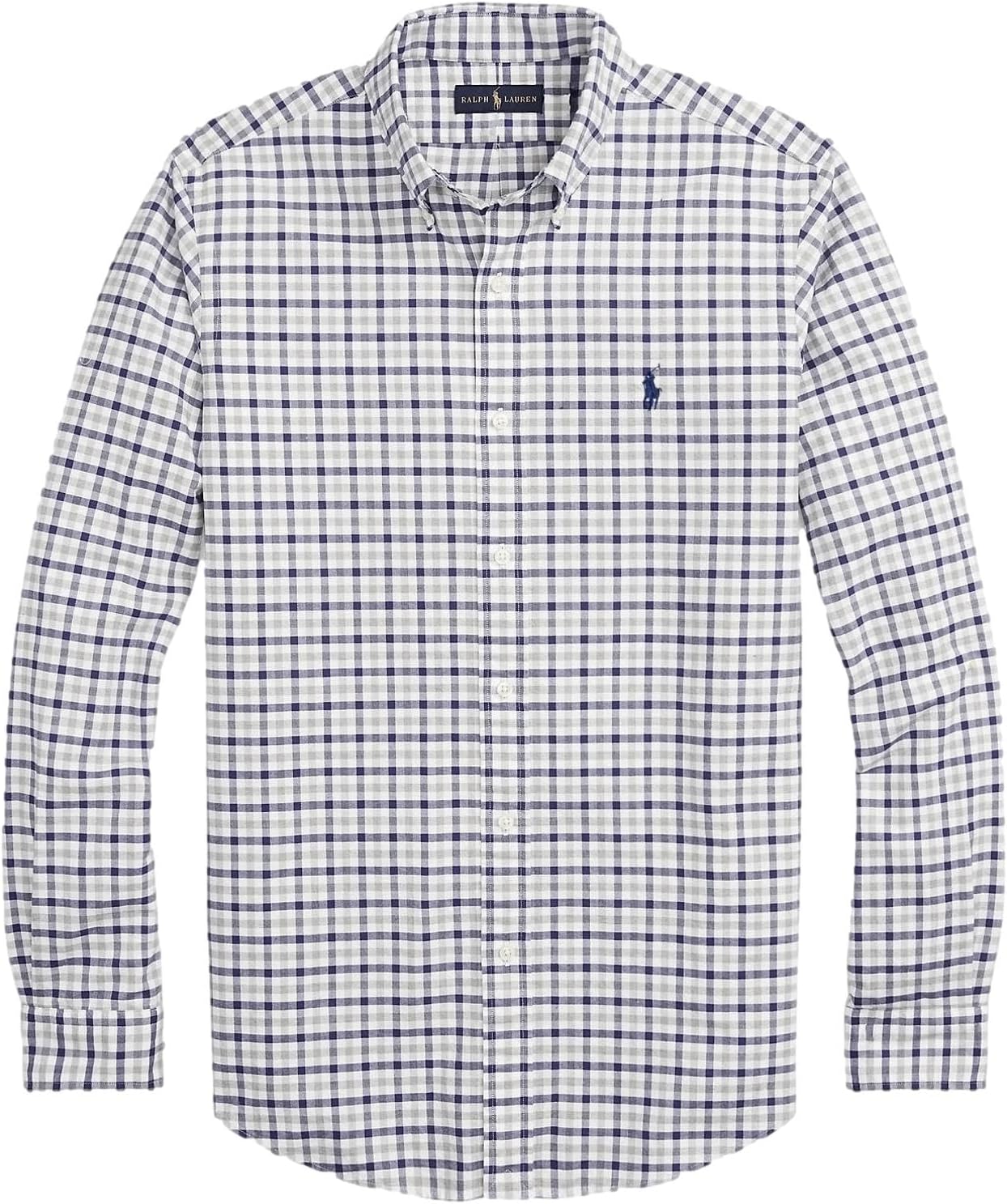 

POLO RALPH LAUREN Мужская классическая оксфордская рубашка с длинным рукавом, Rl Multi Grey/Navy