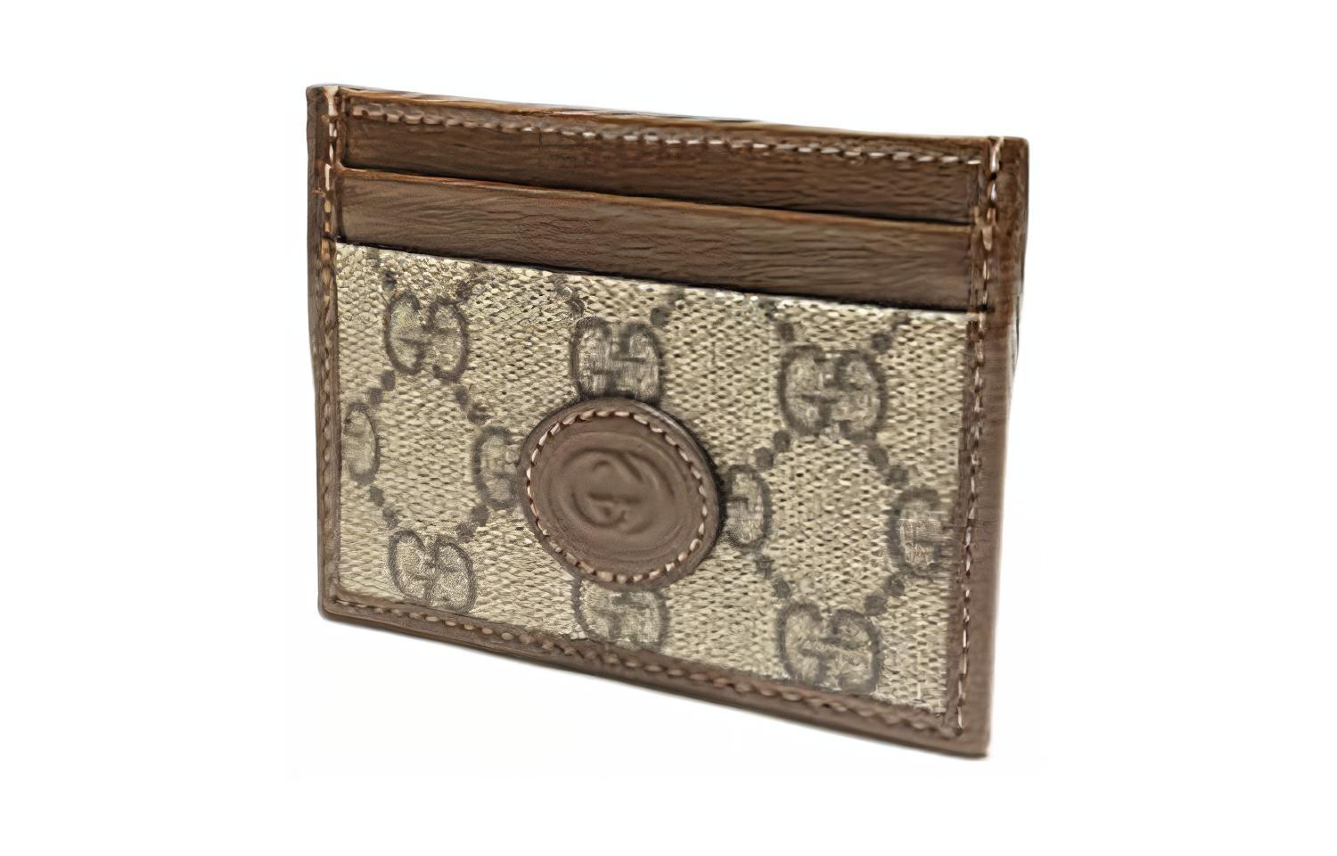 GUCCI Кожаный держатель карт с холщовой вставкой унисекс черный и коричневый — фото 2