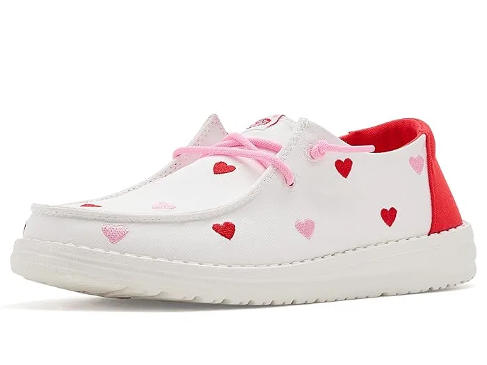 Лоферы с вышивкой сердцами Wendy Hey Dude Kids, White/Multi — фото 2