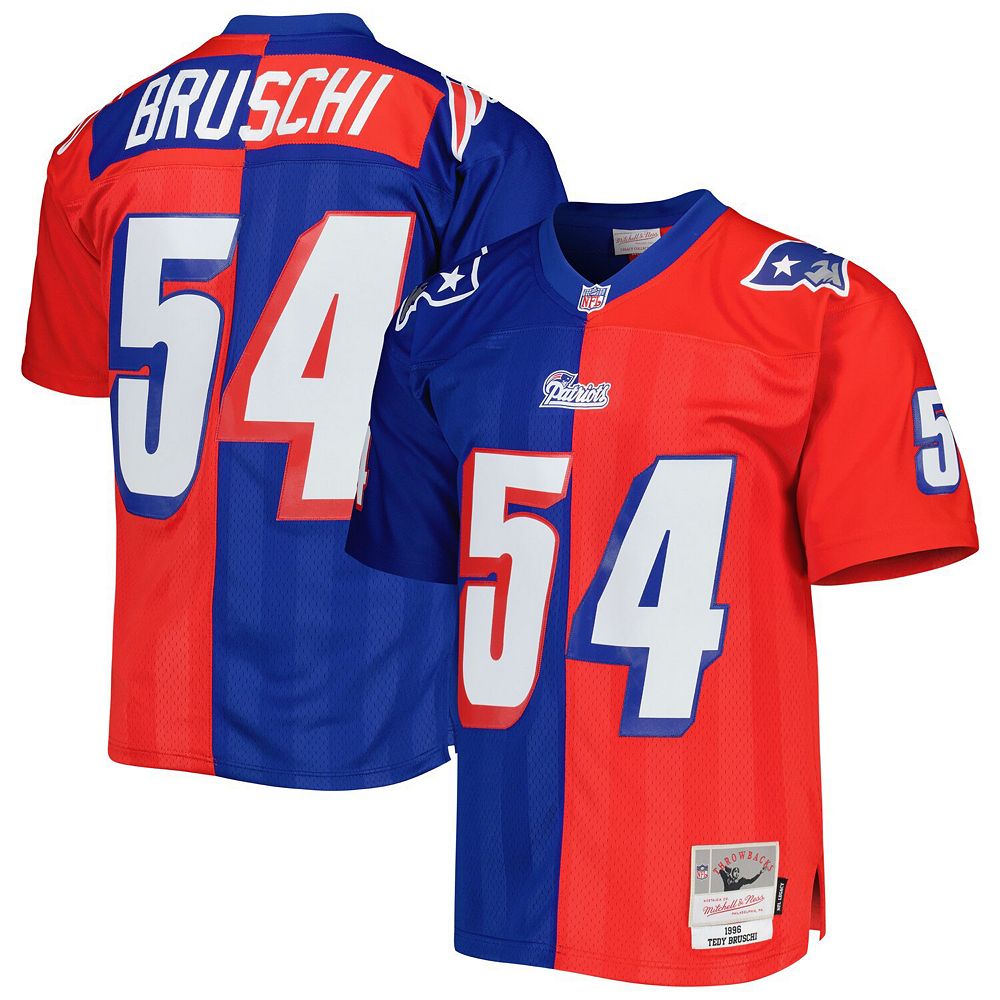 

Мужская футболка Mitchell & Ness Tedy Bruschi Royal/Red New England Patriots 1996 Split Legacy Replica Джерси, цвет Pat Blue