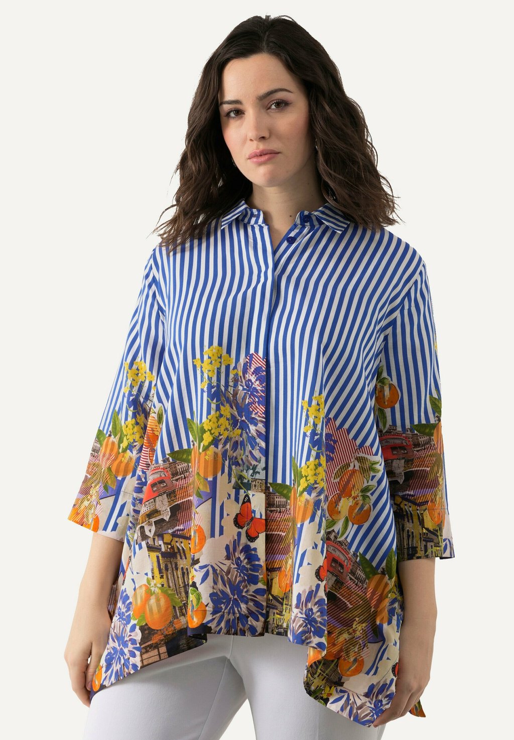 

Блузка на пуговицах STRIPED 3/4 SLEEVE BOTANICAL Ulla Popken, синий