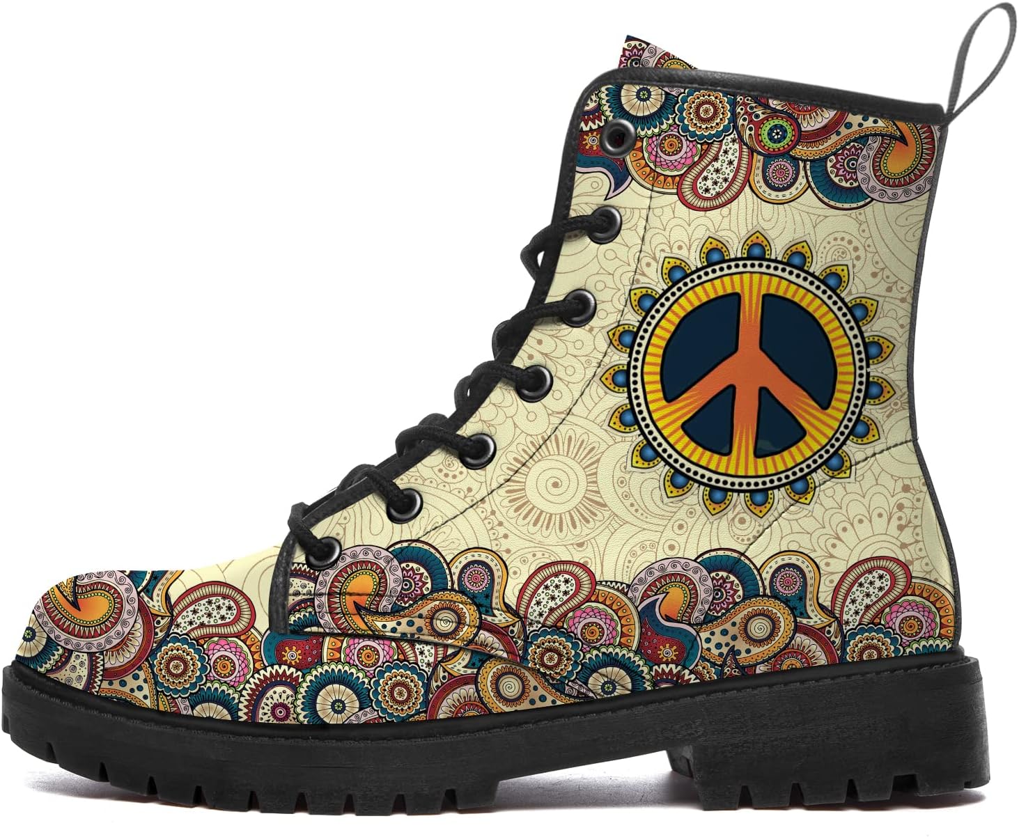 

Ботинки с символом мира для мужчин и женщин, армейские ботинки из веганской кожи, на шнуровке, зимние, рабочие, подарок для нее и для него Lodaden, Tan