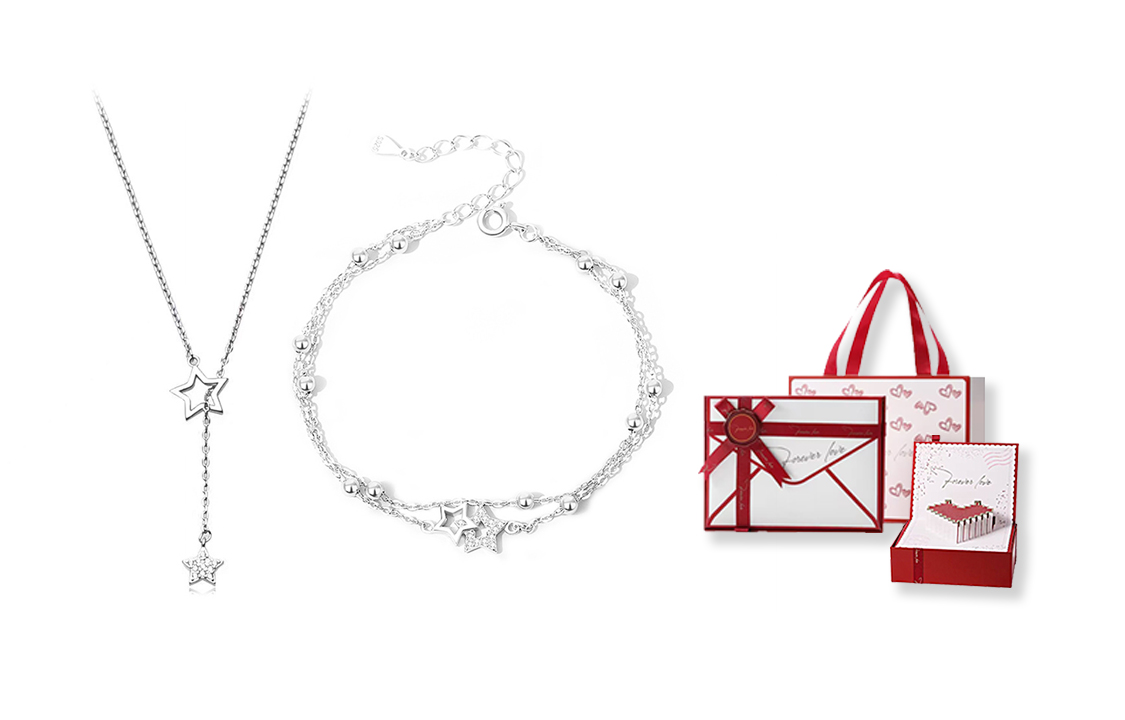 

Браслет из халцедона для женщин COPI, Starlight Dot Set [Necklace + Bracelet] + [Love Heart Gift Box]