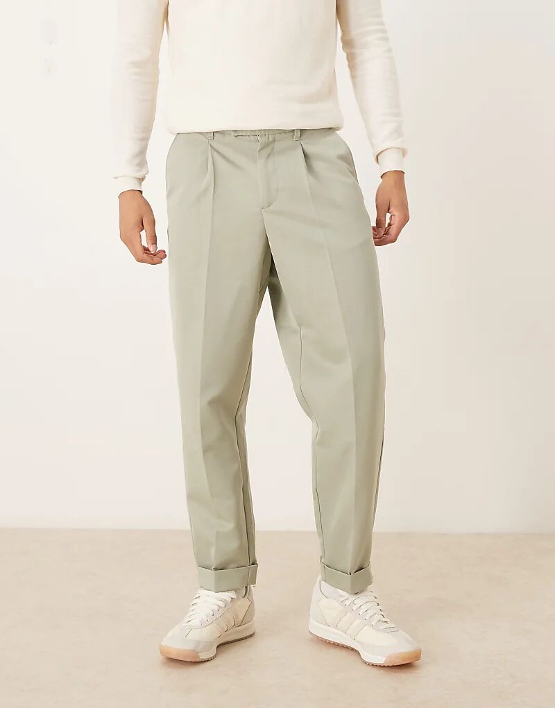 

Свободные зауженные брюки ASOS DESIGN с отворотами, цвет шалфейно-зеленый