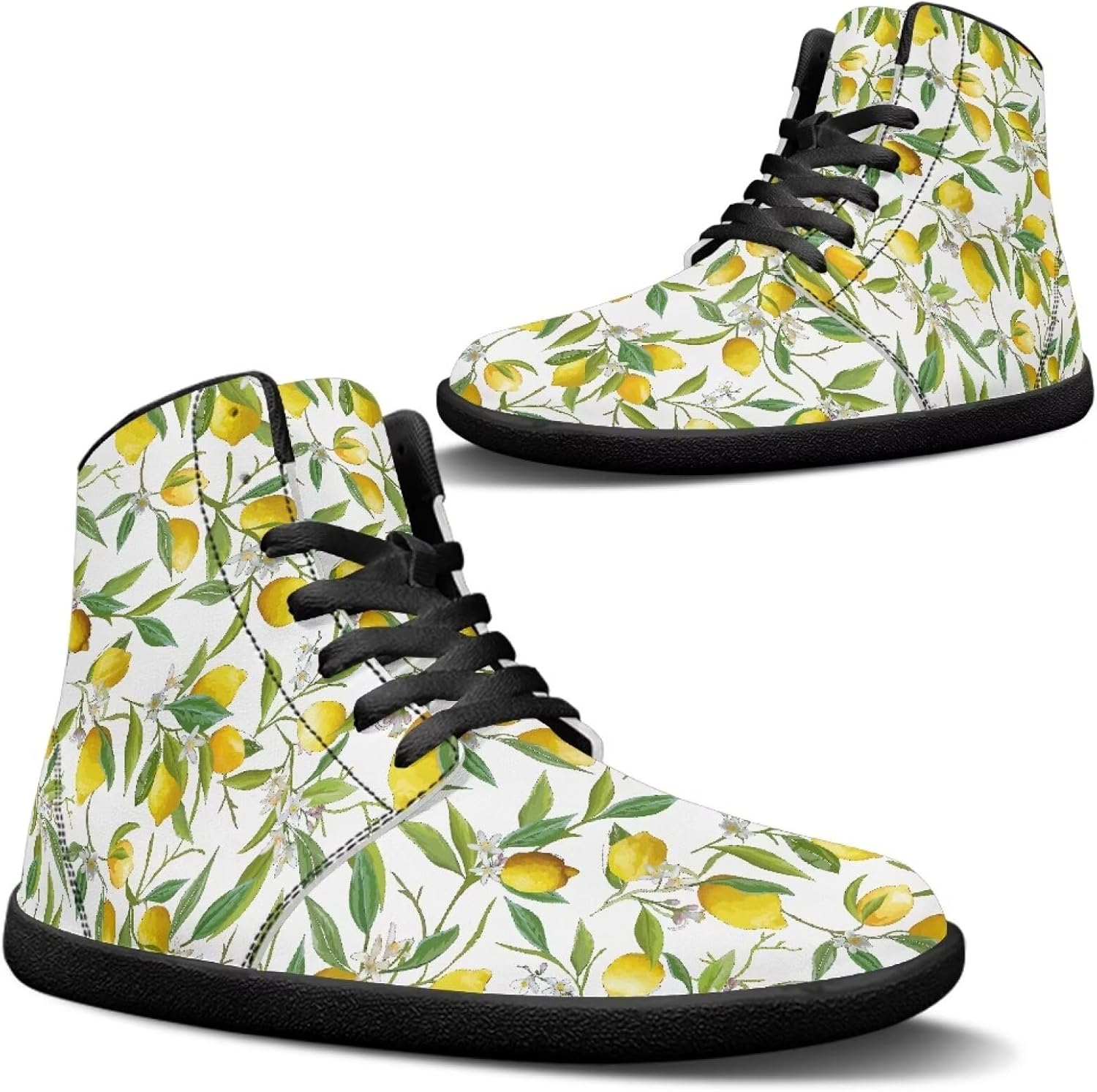 

Унисекс высокие кеды из ПУ-кожи для повседневной носки, шнуровка, нескользящие, стиль barefoot Goronwyfloyd, Classic Lemon