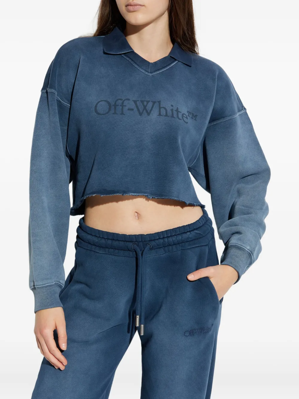 Вязаное изделие с воротником и необработанным краем Off-White, синий — фото 3