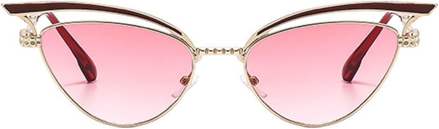 

Винтажные солнцезащитные очки «кошачий глаз» с ажурной оправой, черные с коричневыми линзами, модные женские солнцезащитные очки в металлической оправе, трендовые очки для вечеринок willochra, Pink