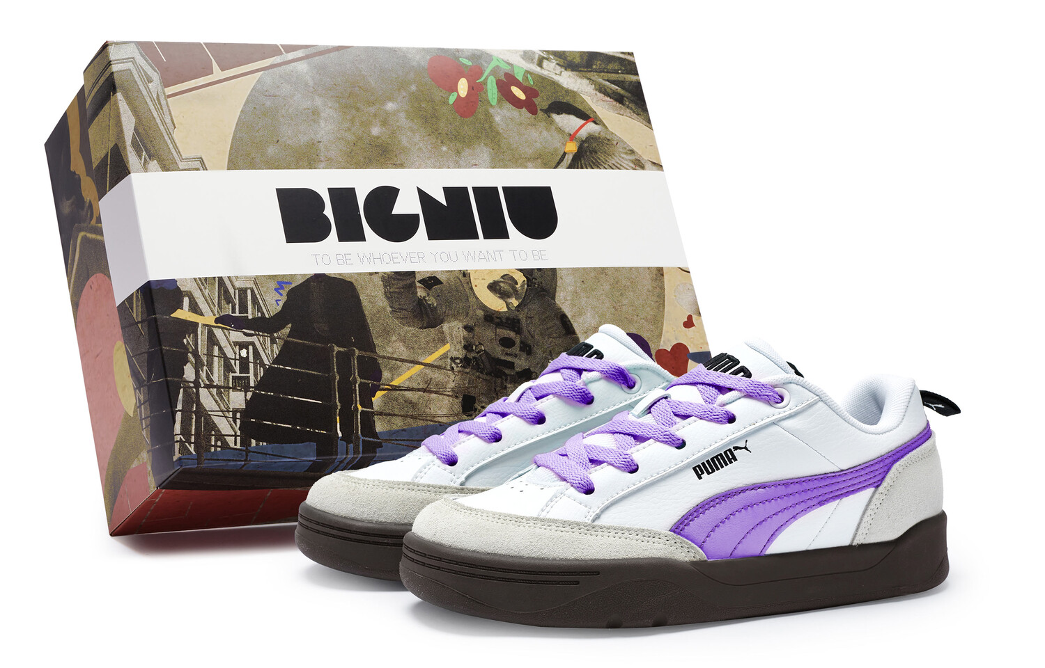 Кроссовки Puma Park Lifestyle Skateboarding Shoes Unisex Low-top Gray/purple/white, белый/серый/фиолетовый