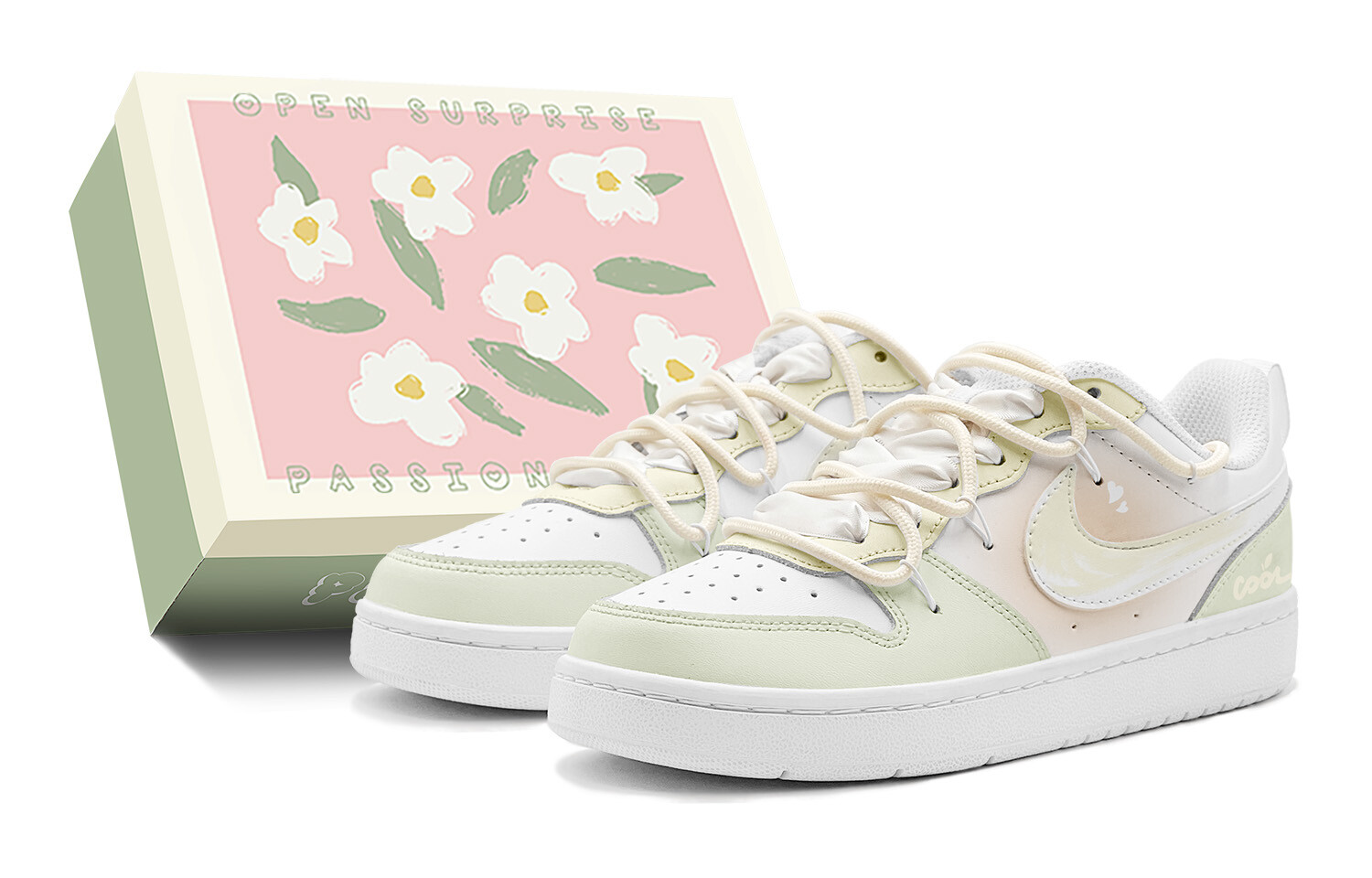 

Кроссовки Nike Court Borough Skateboard Shoes Women's Low-Top White Green, Зеленый, Кроссовки Nike Court Borough Skateboard Shoes Women's Low-Top White Green