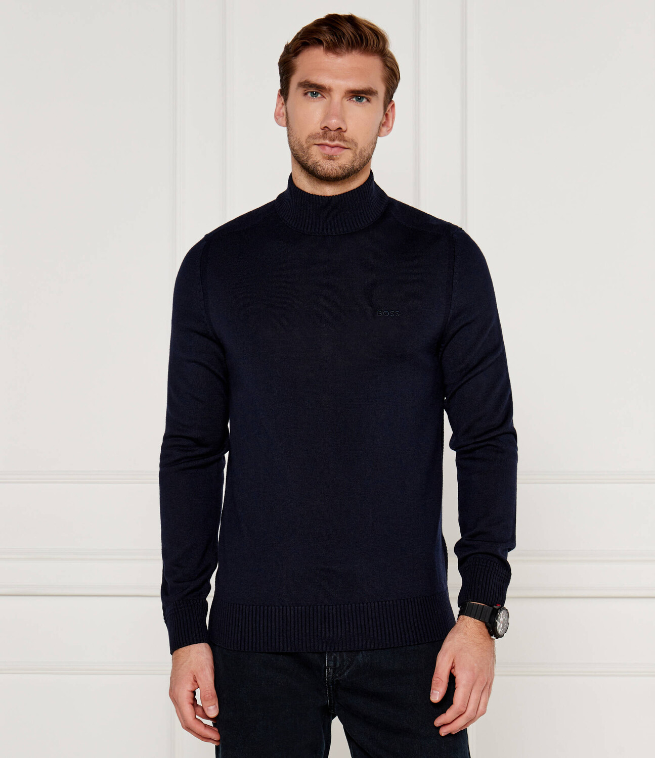 

Свитер из шерсти BOSS ORANGE Avac_M Regular Fit, темно-синий