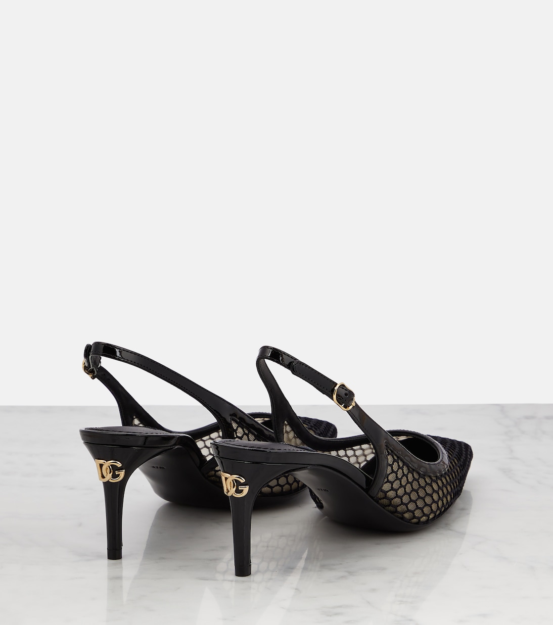 Кожаные туфли-лодочки с открытой пяткой и сетчатой отделкой Dolce&Gabbana, Nero/Nero — фото 3