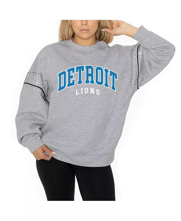 

Женская флисовая толстовка-пуловер Ash Detroit Lions со стразами и заниженными плечами Gameday Couture