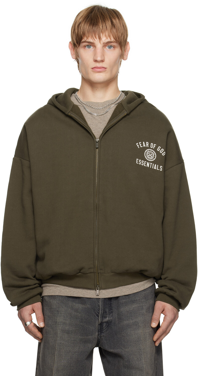 

Fear of God EENTIAL Толстовка с капюшоном из плотного флиса с застежкой-молнией Fear of God ESSENTIALS, коричневый