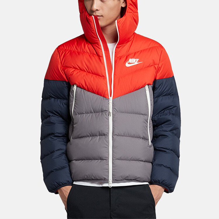 Пуховик мужской красный, синий и серый цвет блокировка Nike, красный/синий/серый — фото 4