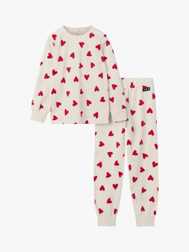 

Детский хлопковый комплект пижамы с длинными рукавами и принтом сердечек Polarn O. Pyret, White