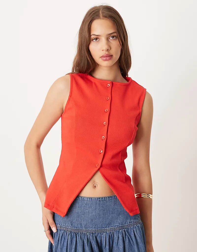 

Длинный жилет ASOS DESIGN на пуговицах спереди, приталенный топ красного цвета