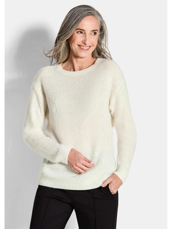 

Вязаный свитер с длинными рукавами и ромбовидным узором кремово-белого цвета GOLDNER