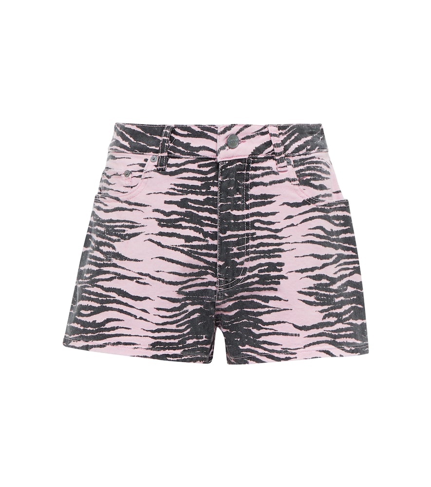 

Принтованные джинсовые шорты с высокой талией Ganni, Tiger Stripe Light Lilac