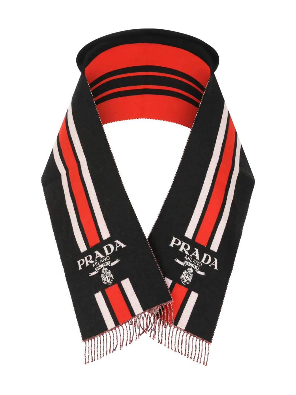 

Полосатый шарф с логотипом Prada, черный