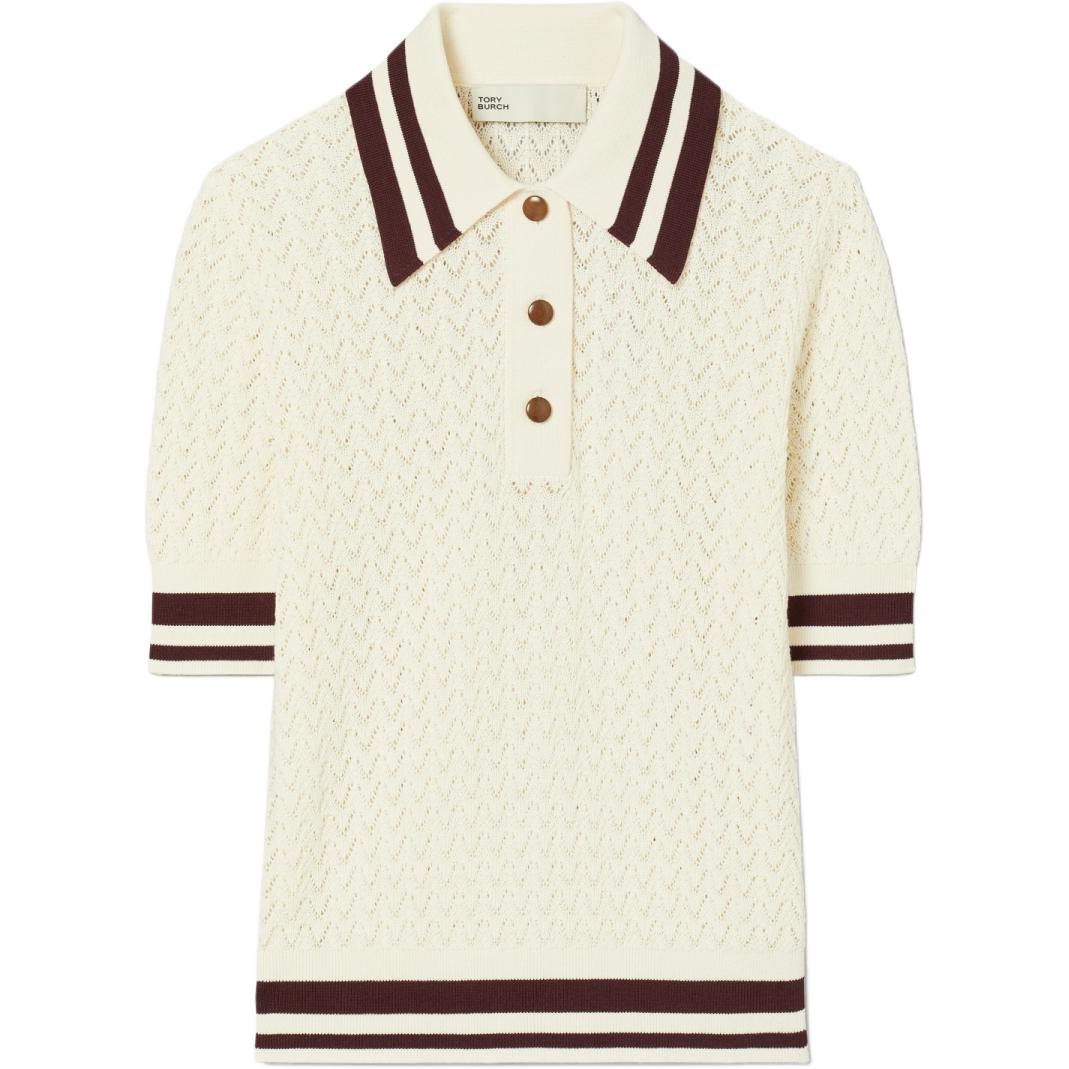 

Tory Burch Женская рубашка-поло, цвет слоновая кость, воротник-поло, умеренный прямой крой