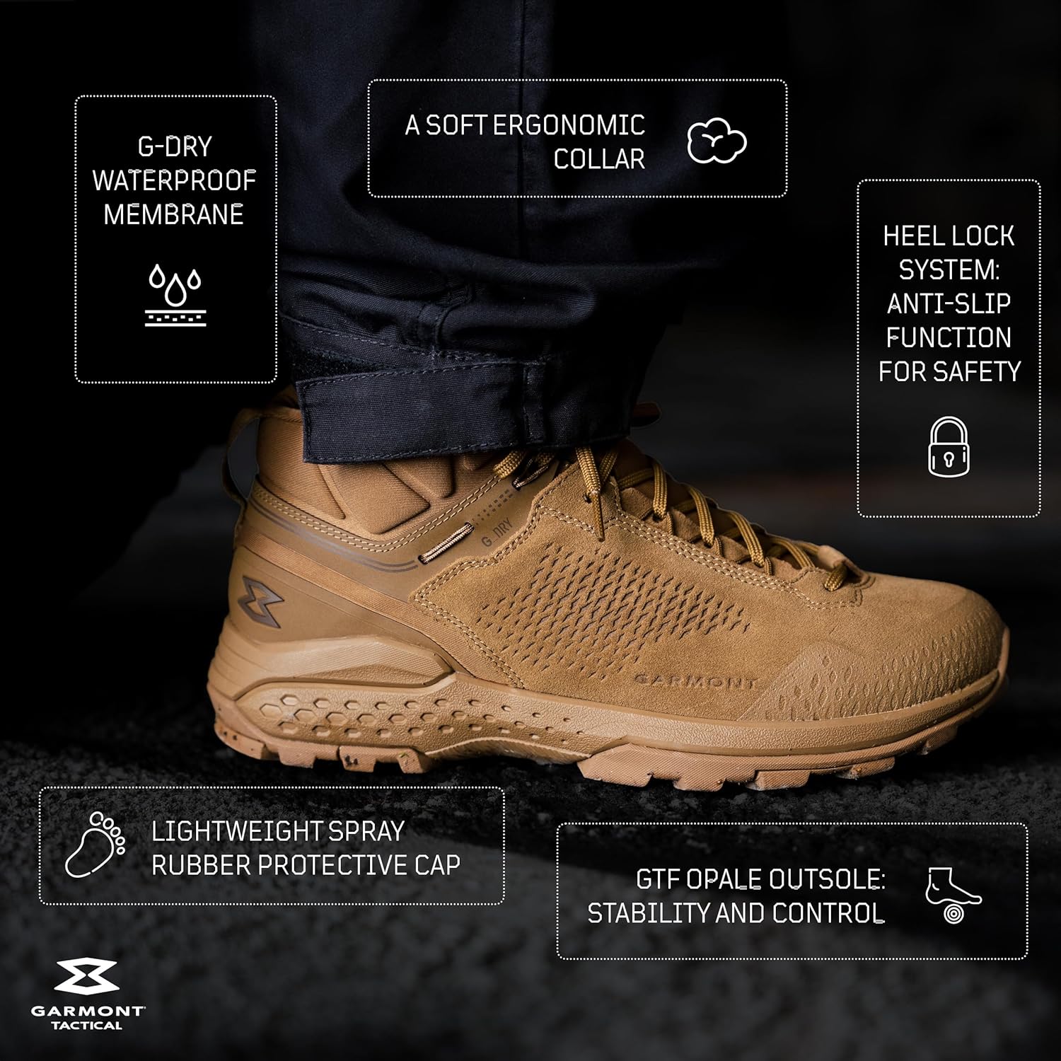 Тактические ботинки GARMONT TACTICAL T4 Groove G-DRY для военных и правоохранительных органов, водонепроницаемые, из замшевой кожи, с амортизацией, походные для мужчин и женщин, черный — фото 4