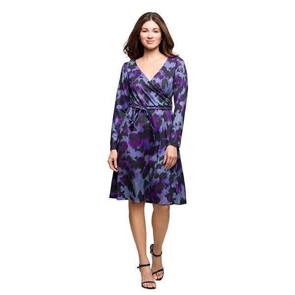 

Женское платье с принтом, длинным рукавом и поясом 24Seven Comfort Apparel, Purple Multi