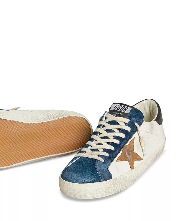 Мужские кожаные низкие кроссовки Super Star Golden Goose, синий — фото 4