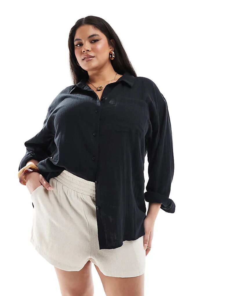 

Рубашка свободного кроя из фактурного хлопка ASOS DESIGN Curve черного цвета Asos Curve