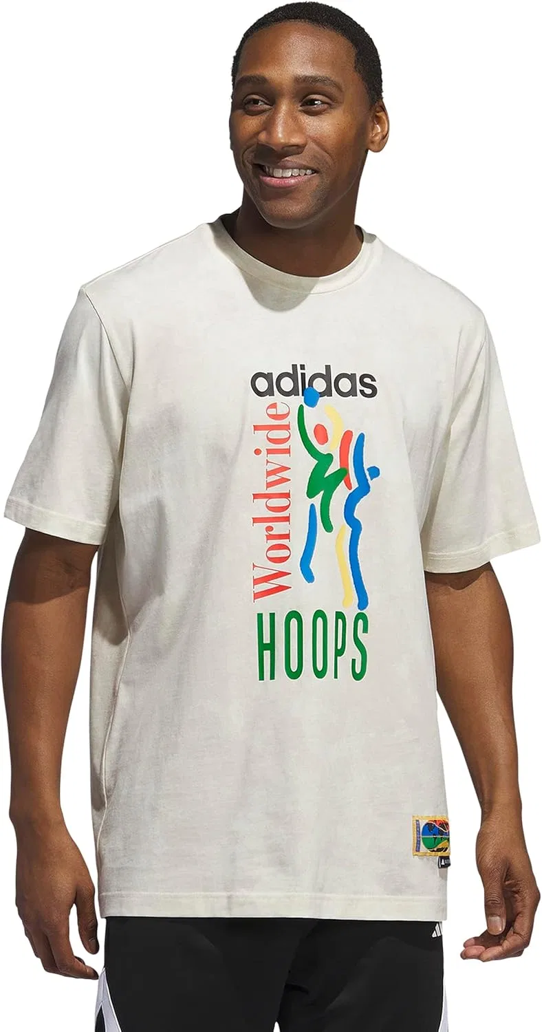 Мужская баскетбольная футболка adidas Worldwide Hoops с принтом по всей поверхности